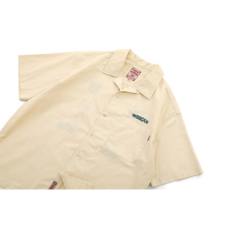 Retro Embroidered Bowling Short Sleeve Cuban Shirt