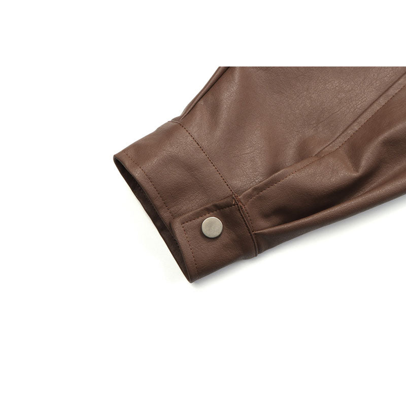Casual stand collar PU leather jacket