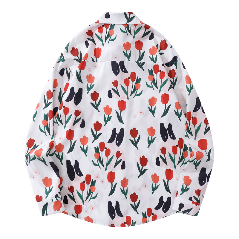 New for Autumn: "Dog and Flower" All-Over Print Long Sleeve Shirt