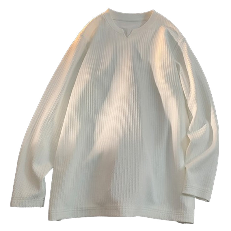 New Spring Plain V-Neck Long Sleeve T-Shirt M-5XL