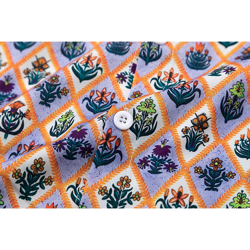 Retro Floral Diamond Short Sleeve Aloha Shirt