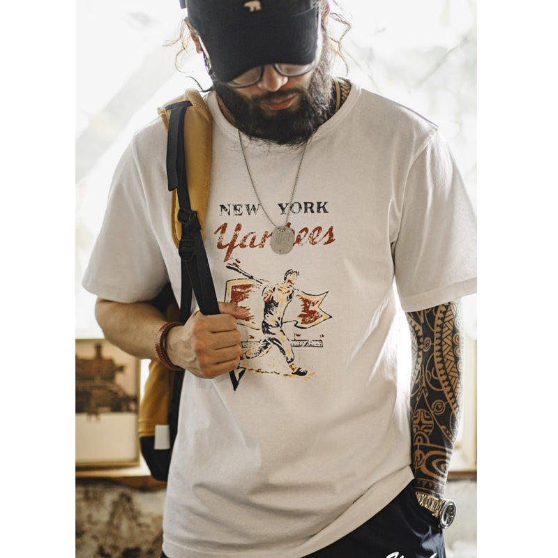 YANKEES! Batting Print & Baseball Embroidery Cotton Tee