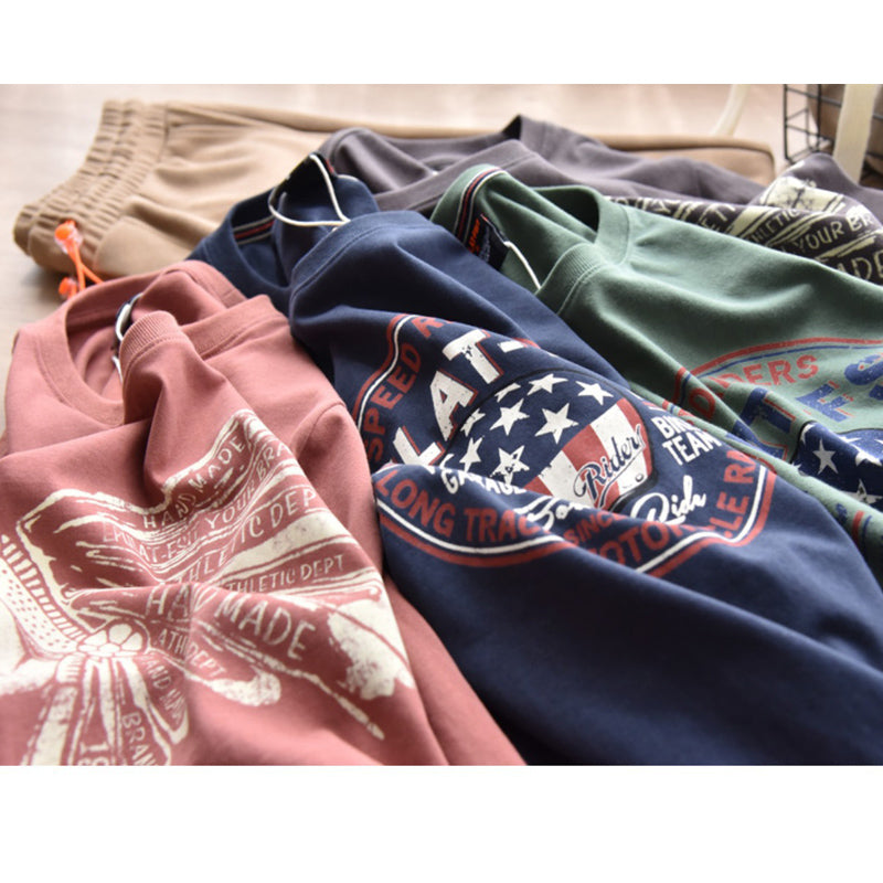 春新作 綿 アメカジ プリント 長袖 Tシャツ