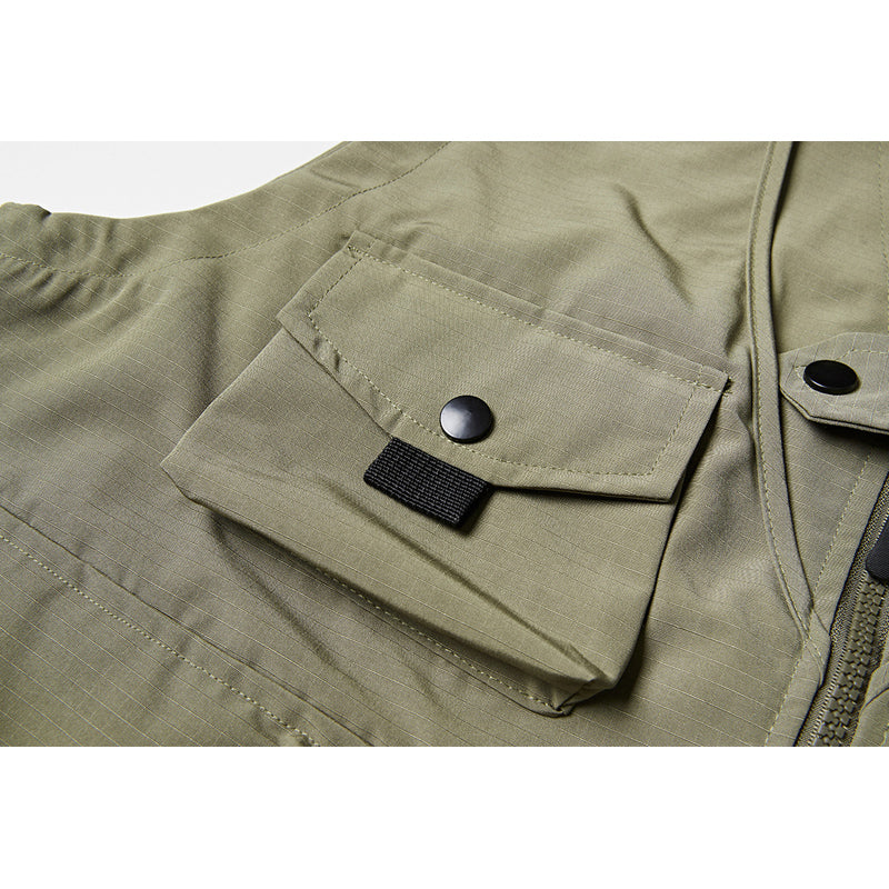 3色展開 Multi pocket フェイクレイヤードチェック柄アウトドアベスト
