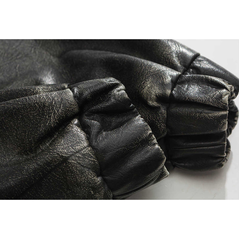 Retro stand-collar distressed motorcycle jacket