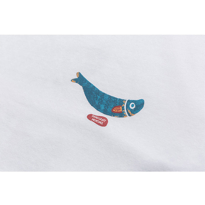 "Small Fish of the Mountains" Print Cotton Short Sleeve T-Shirt