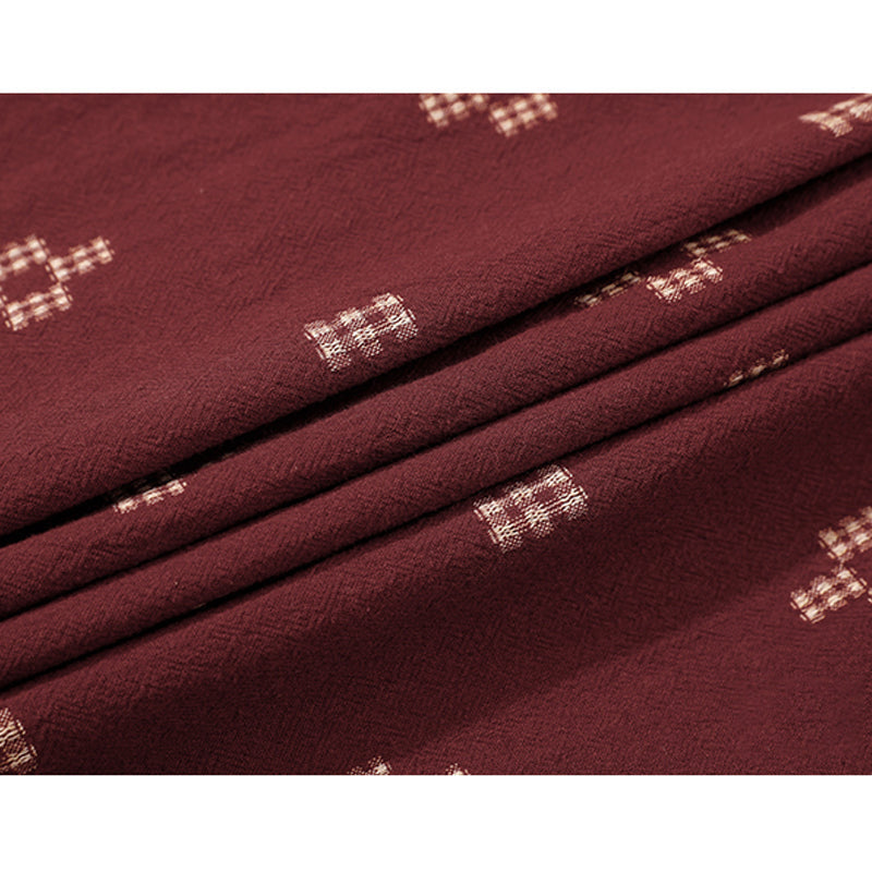 Sashiko-style jacquard cotton-linen short-sleeved shirt
