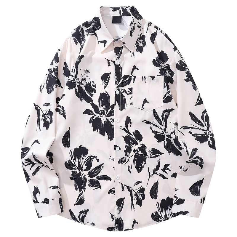 Floral print, smooth texture, long sleeve shirt