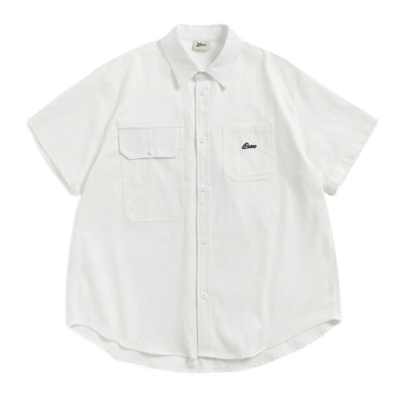 White embroidered pocket plain work short sleeve shirt