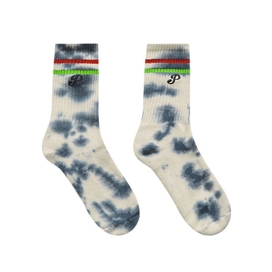 "Set of 3" tie-dyed embroidered alphabet knee socks