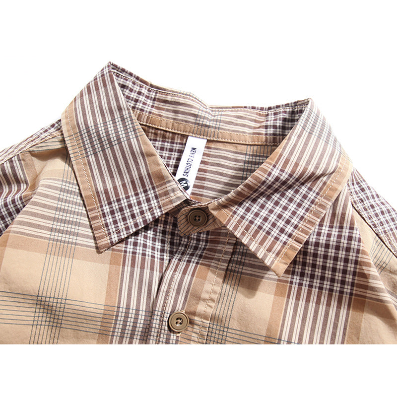 Classic cotton check pattern long sleeve shirt