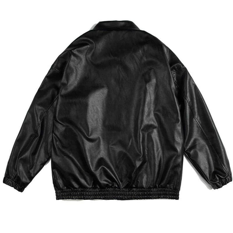Classic American casual plain PU leather jacket