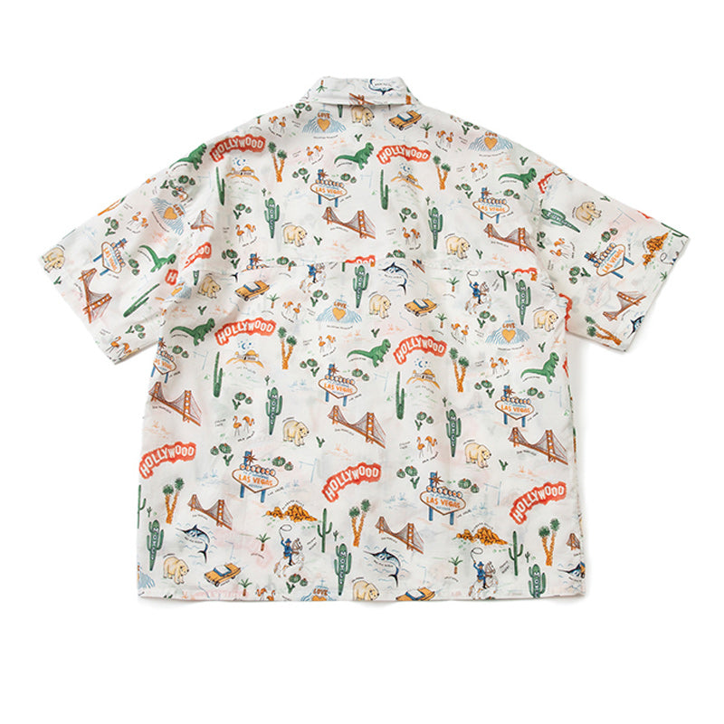 Retro Cartoon Print Hawaiian Short Sleeve Shirt