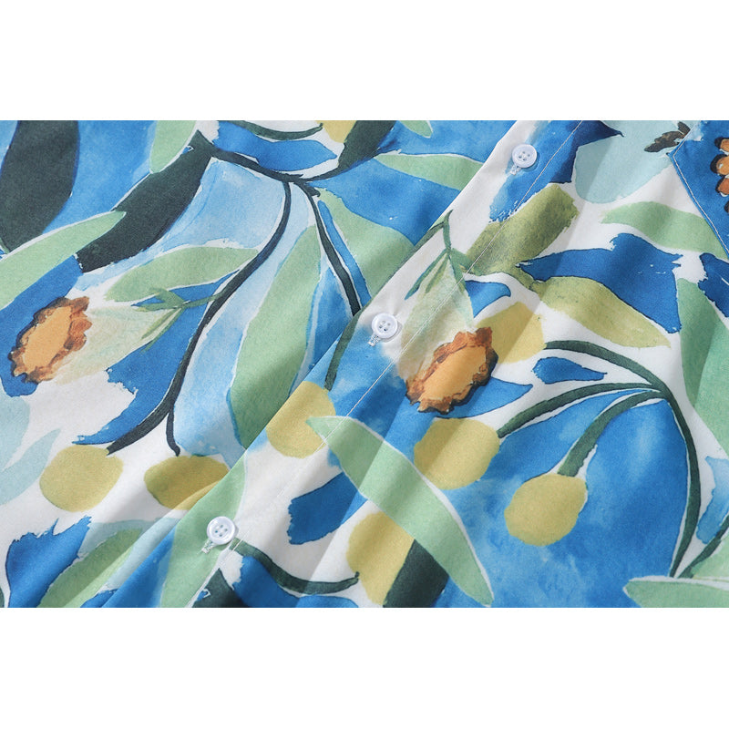 Long Sleeve Vacation Painting Print Shirt