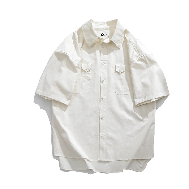 Classic simple plain pocket work short sleeve shirt