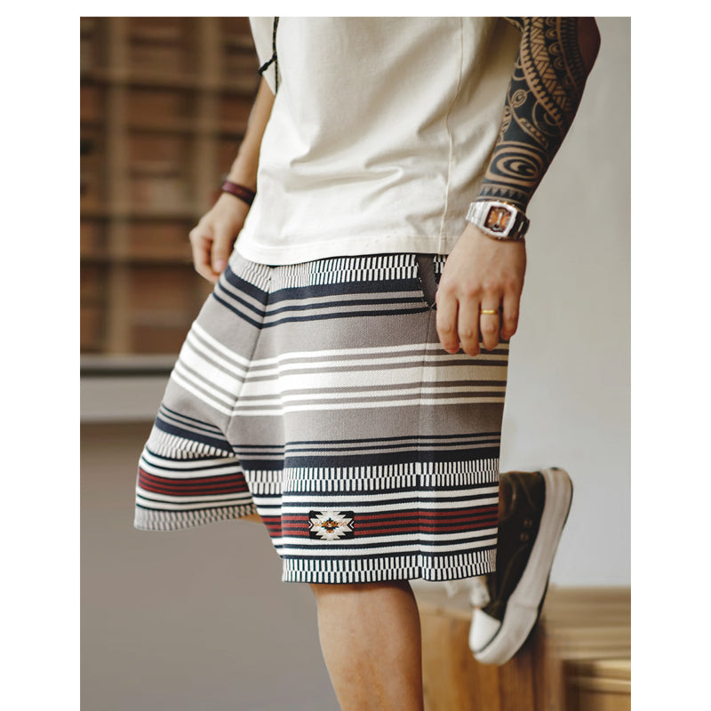 Ethnic striped intarsia beach shorts with Navajo tag