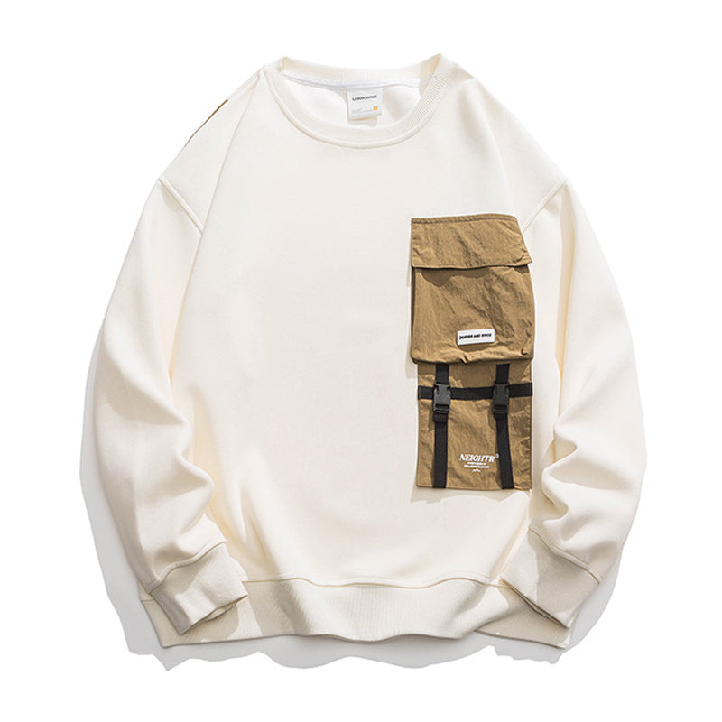 切替 ポケット飾り ラウンドネック 長袖インナー Tシャツ