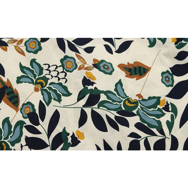 Retro leaf print aloha short-sleeved shirt