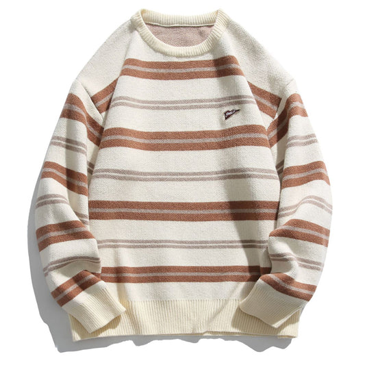 Round Neck Pullover Contrast Striped Men's Sweater