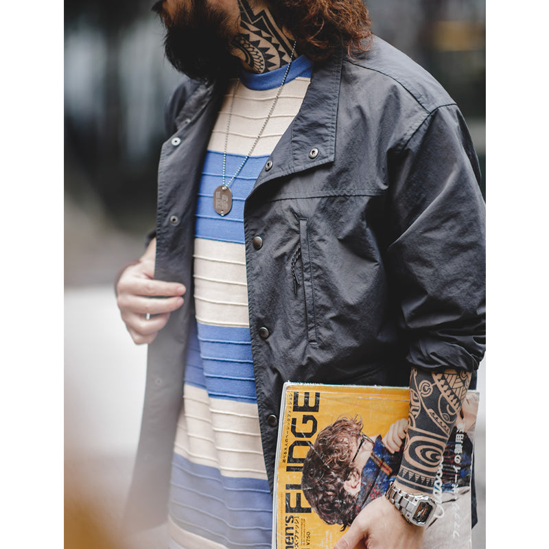"3D-STRIPE" Border Pattern Linen-Like Knit Tee