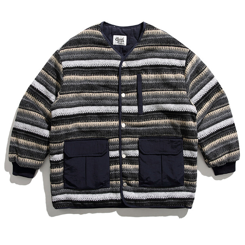 Ethnic style padded jacket that can be worn on both sides