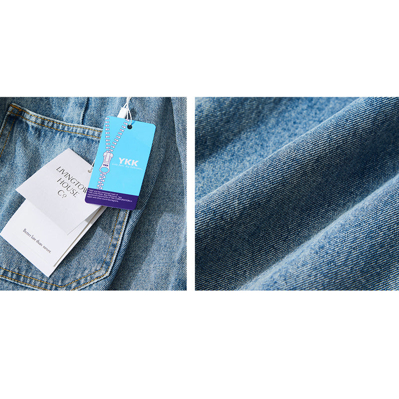 Distressed washed oversized cropped denim pants