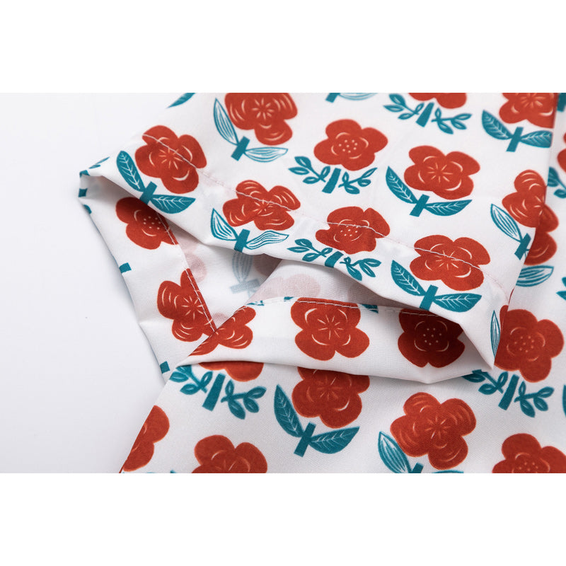 Full-bloom red flower print short-sleeved Hawaiian shirt