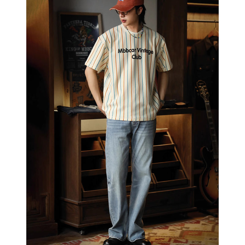 260g レトロカラフルバルーンストライプコットンtee