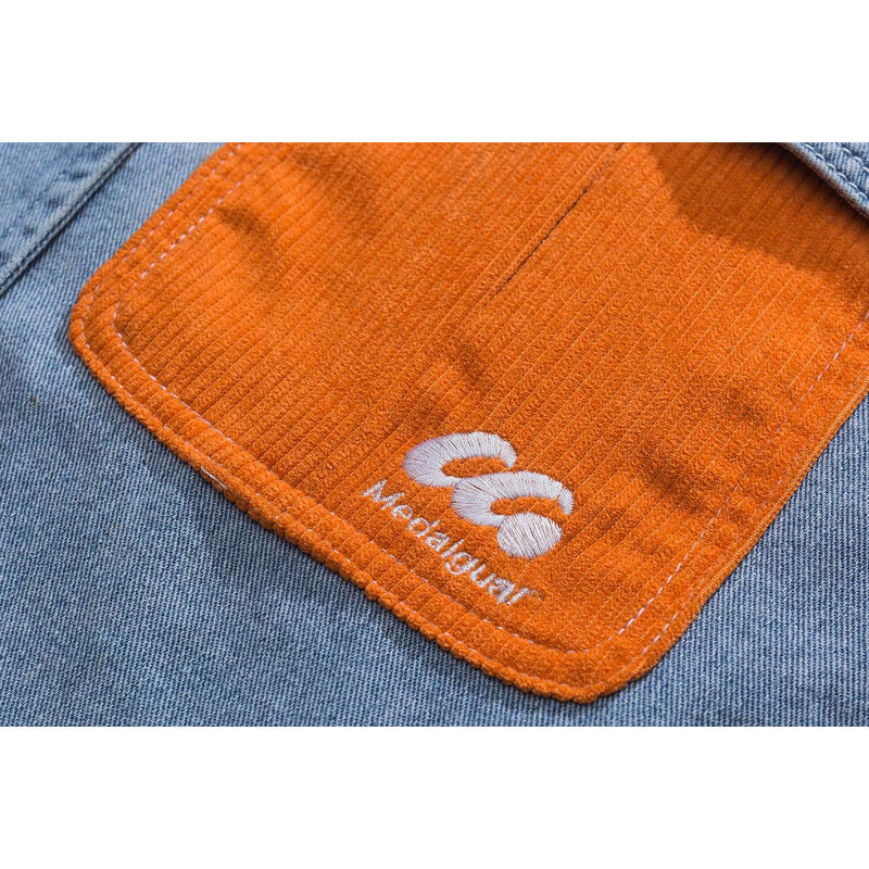 Orange corduroy washed denim jacket