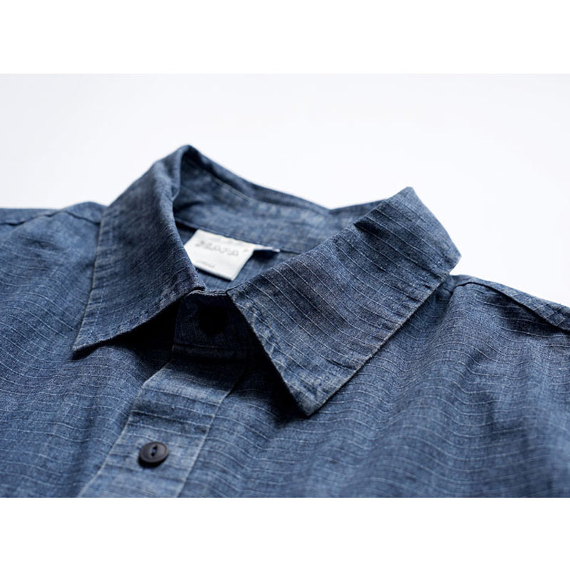 Elbow patch checkered indigo dyed shirt