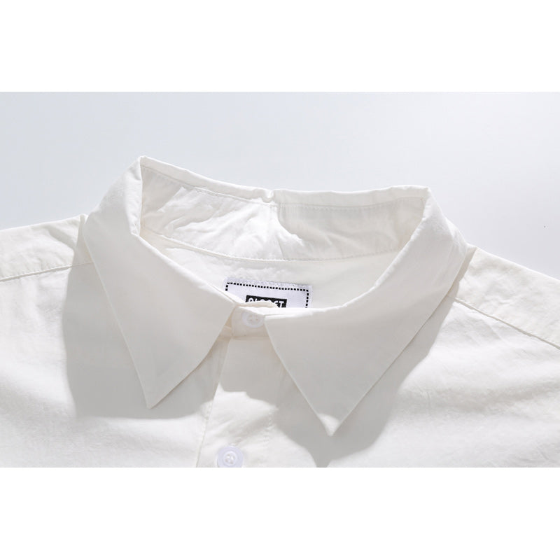 Solid color pocket work short sleeve shirt in four colors