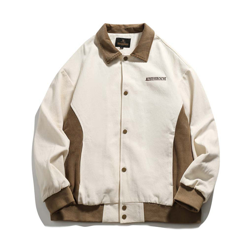 Mixed color turndown collar striped button jacket
