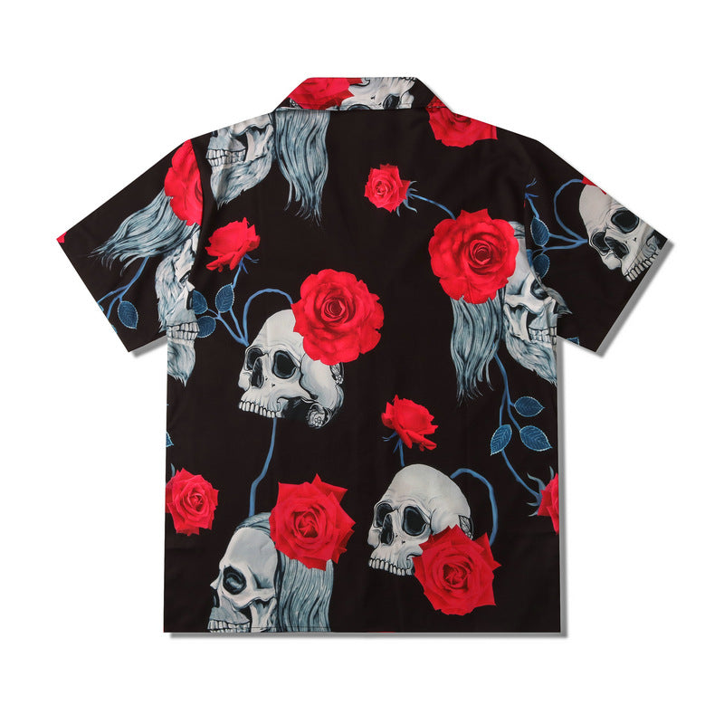 New for summer: skull and rose print short-sleeved shirt