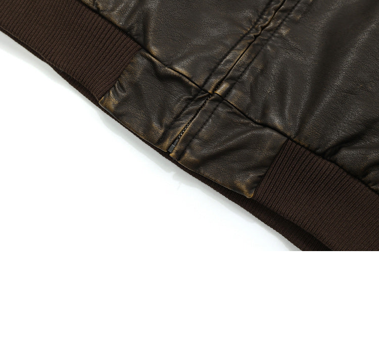 American Casual Retro Wash PU Leather Jacket