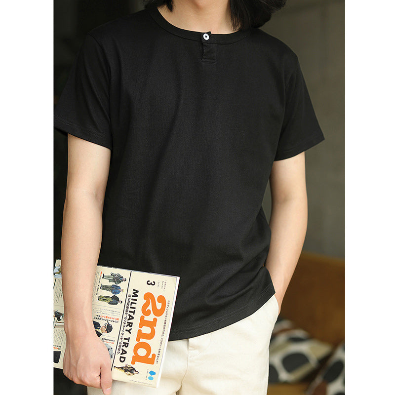 アメカジ無地ボタン半袖Tシャツ