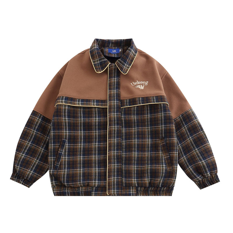 Men's Check Shirt, Fall/Winter, Loose Fit, Alphabet Embroidery, Baseball