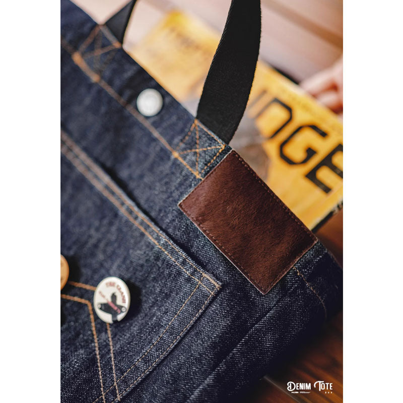 横須賀風シロクマ刺繍入り 2way手提げ可能ショルダーデニムバッグ
