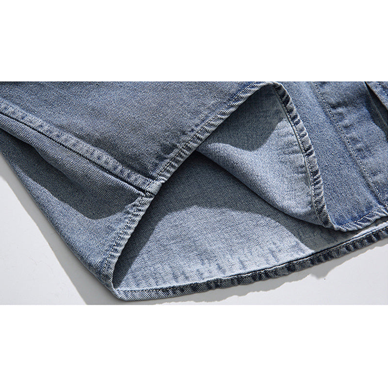American casual denim pocket long sleeve shirt