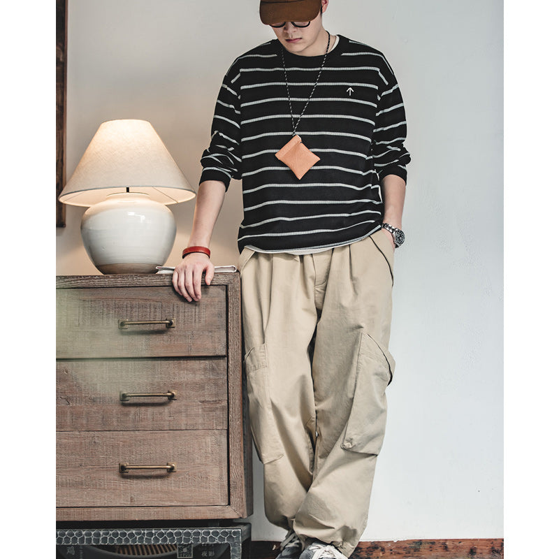 "Up Arrow" Embroidered Striped Knit Long Sleeve Tee