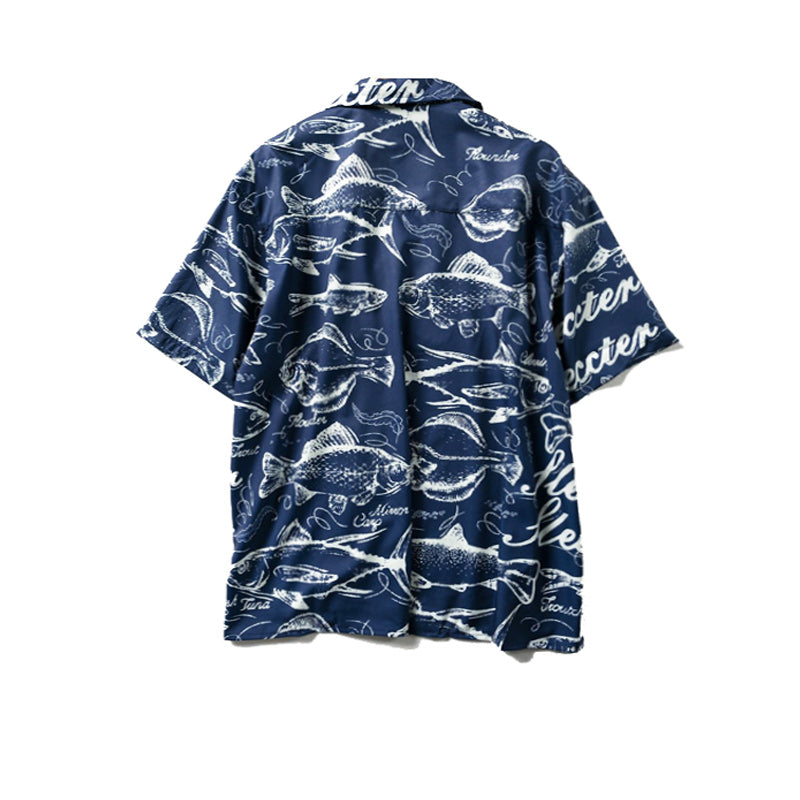Retro "fish" all-over print aloha shirt