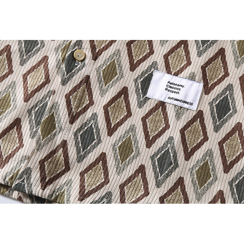 Geometric Print Corduroy Long Sleeve Shirt