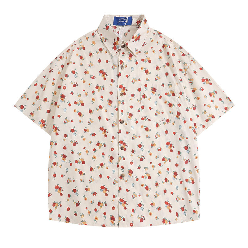 Hawaiian rose print short-sleeved shirt