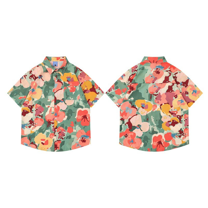 New for summer: Oil painting style floral short sleeve shirt