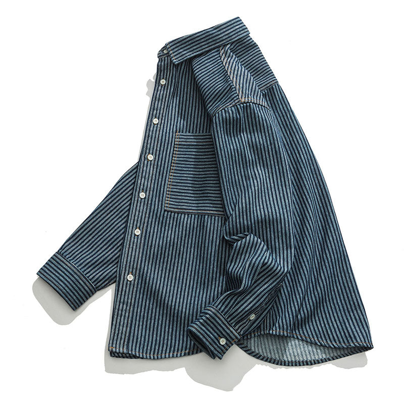 Blue Border Stripe Pocket Skipper Shirt
