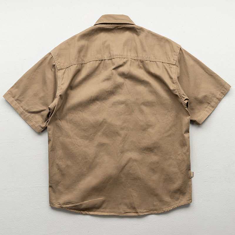 Multi-pocket classic plain work short-sleeved shirt