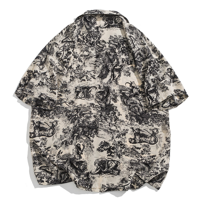 Sumi-e natural print short-sleeved shirt