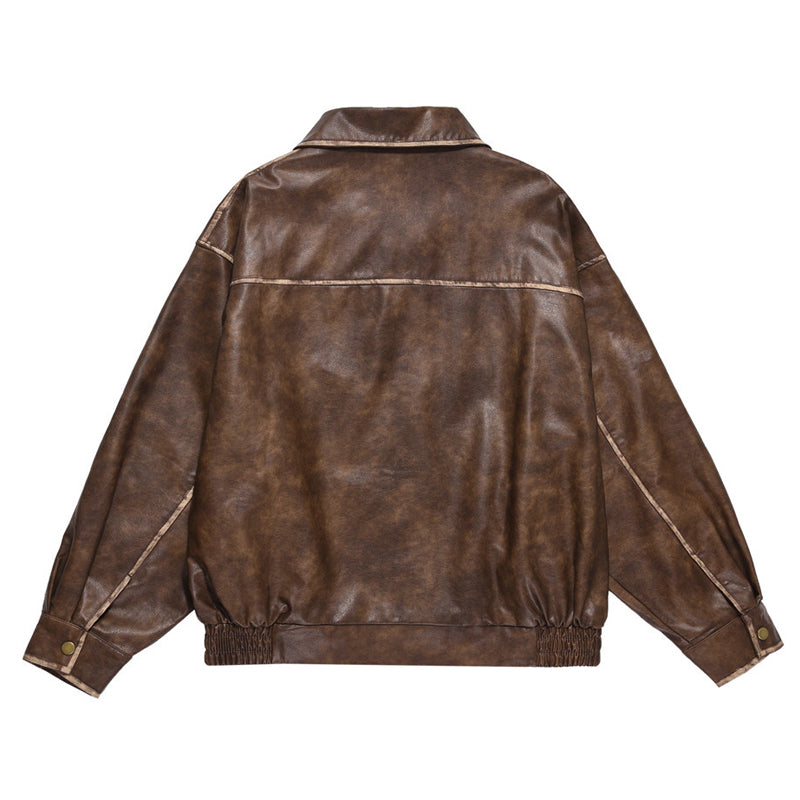レトロ PUレザー ジャケット折り襟 秋冬 ジャケット