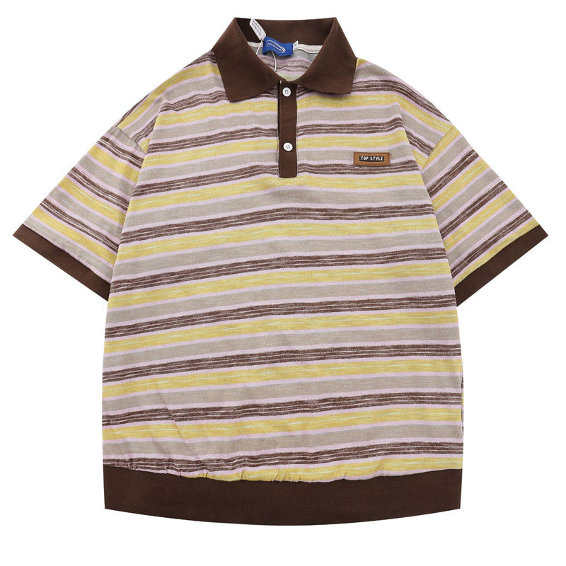 Retro color-striped polo shirt