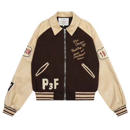 American casual PU switch embroidered alphabet jacket