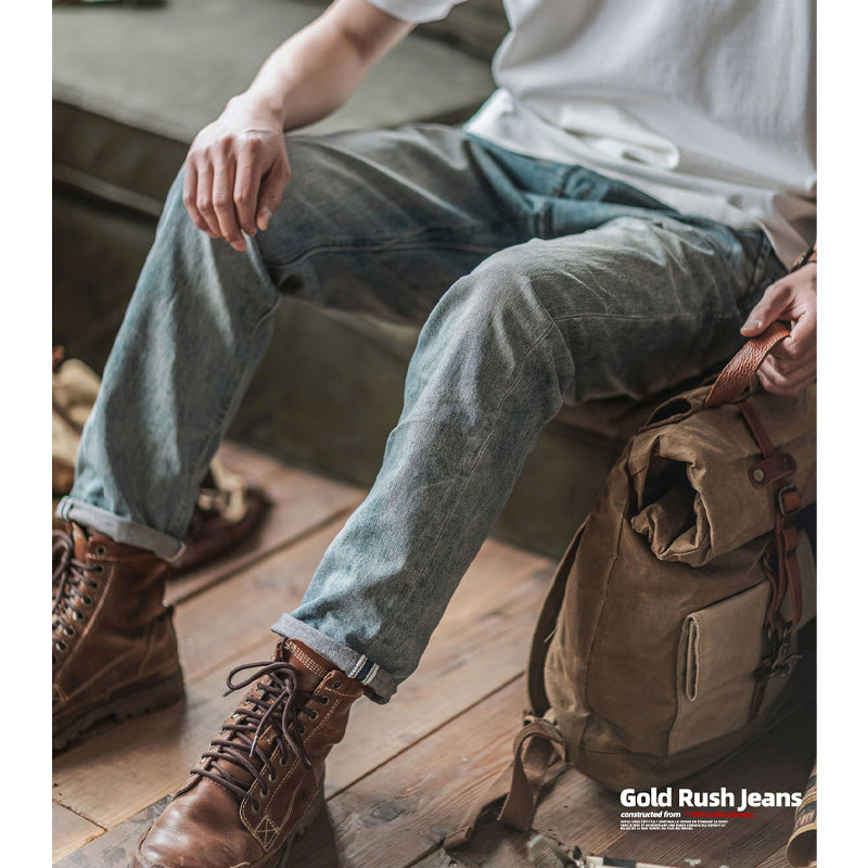 American casual used flap pocket tapered denim pants